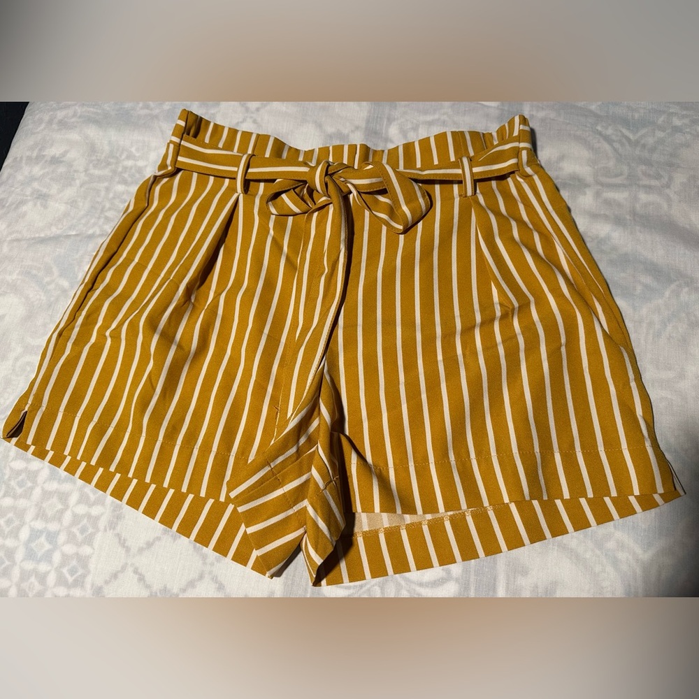 Mosaic & Co Mustard Striped Women's Shorts with Belt